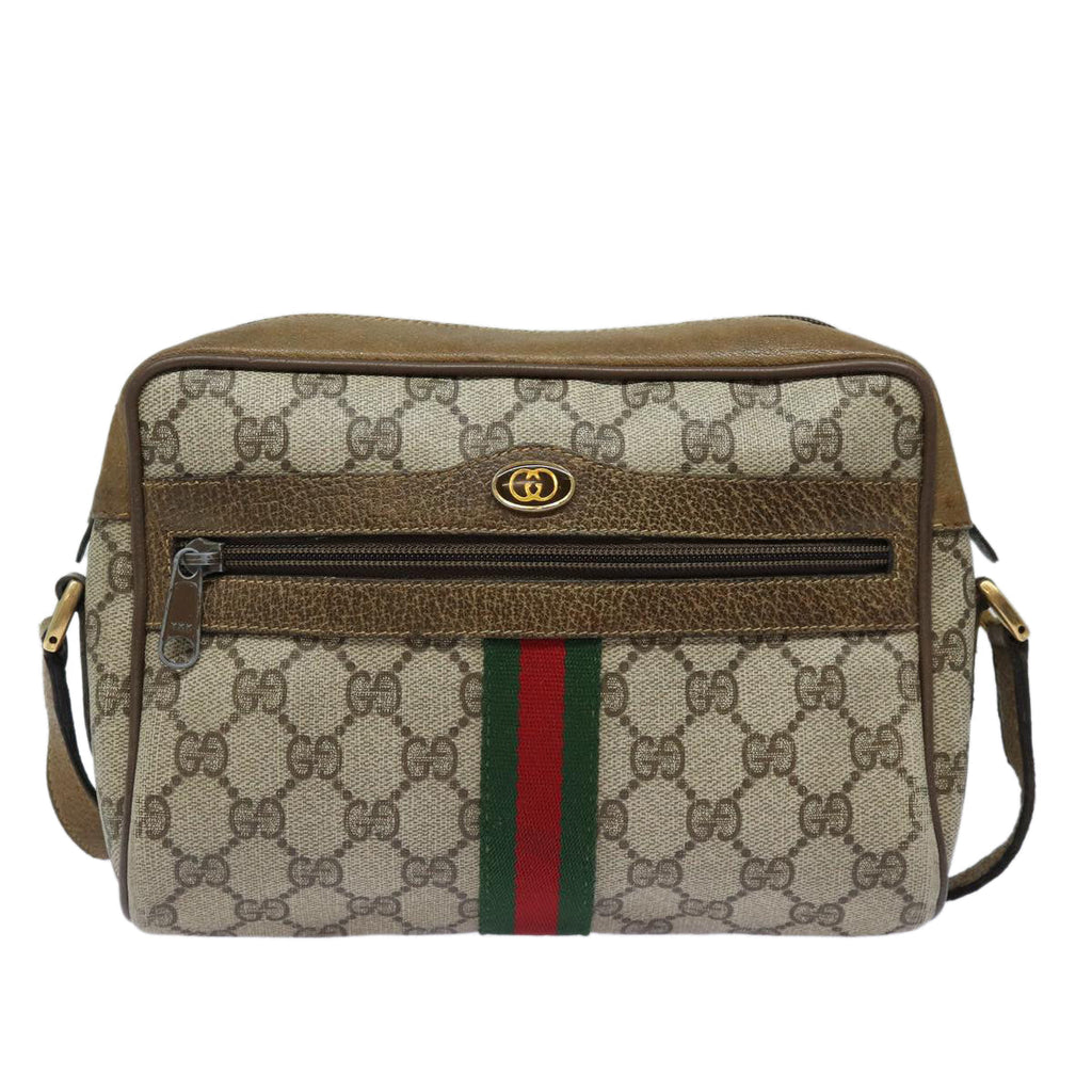 GUCCI GG Supreme Web Sherry Line Shoulder Bag PVC Beige Red 32 02 004 84752