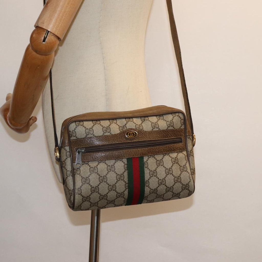 GUCCI GG Supreme Web Sherry Line Shoulder Bag PVC Beige Red 32 02 004 84752