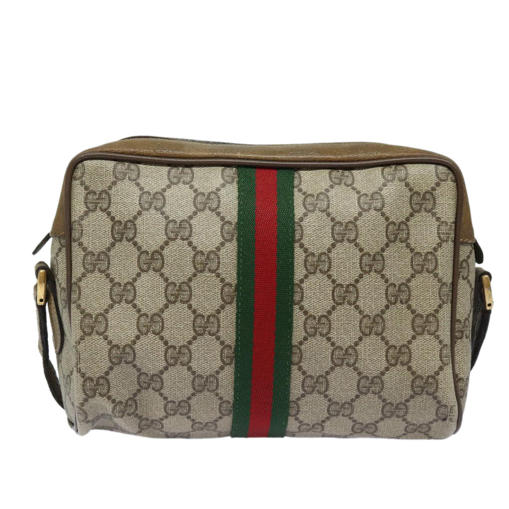 GUCCI GG Supreme Web Sherry Line Shoulder Bag PVC Beige Red 32 02 004 84752