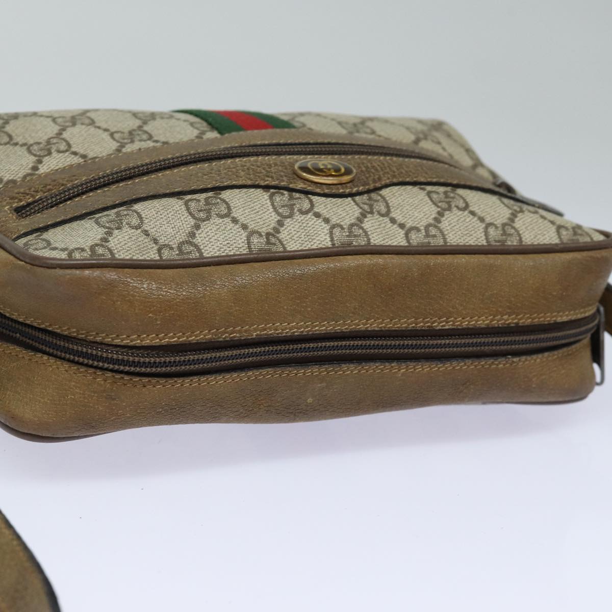 GUCCI GG Supreme Web Sherry Line Shoulder Bag PVC Beige Red 32 02 004 84752
