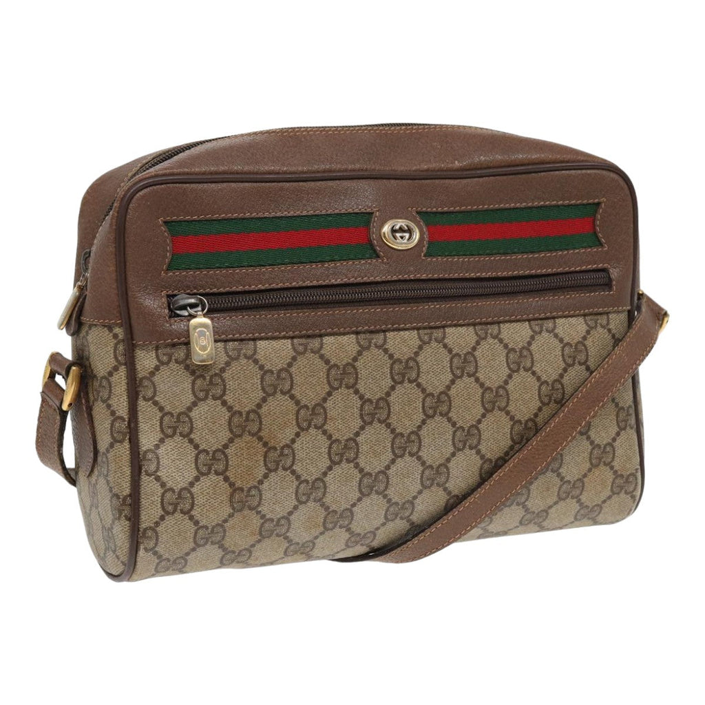 GUCCI GG Supreme Web Sherry Line Shoulder Bag PVC Beige Red 56 02 088 84753