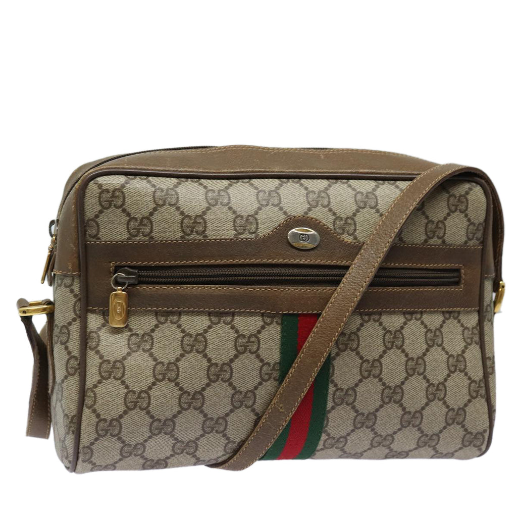 GUCCI GG Supreme Web Sherry Line Shoulder Bag PVC Beige Red 56 02 005 84754
