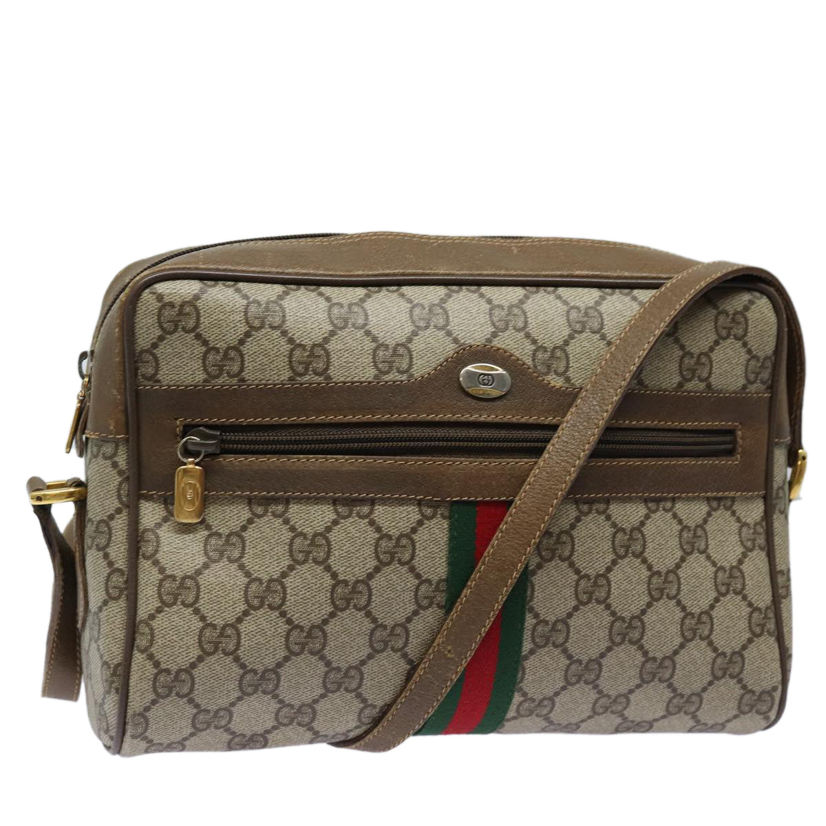 GUCCI GG Supreme Web Sherry Line Shoulder Bag PVC Beige Red 56 02 005 84754