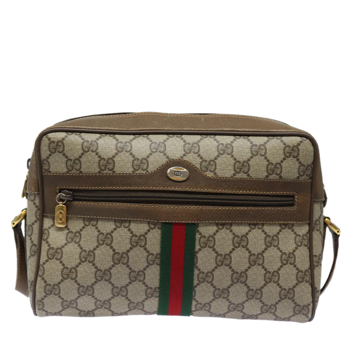GUCCI GG Supreme Web Sherry Line Shoulder Bag PVC Beige Red 56 02 005 84754