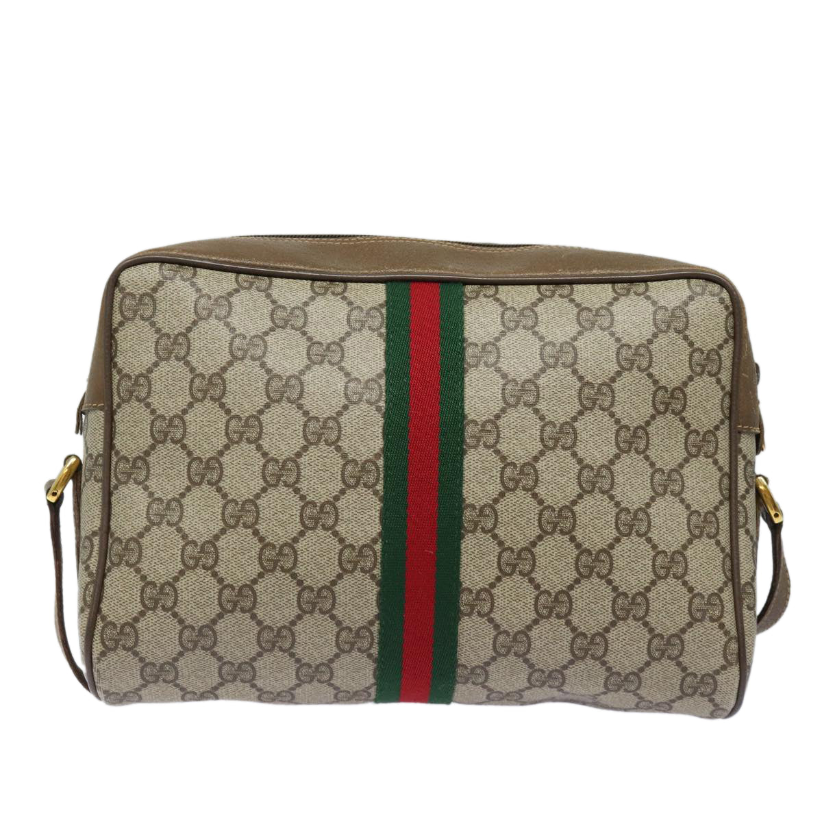 GUCCI GG Supreme Web Sherry Line Shoulder Bag PVC Beige Red 56 02 005 84754