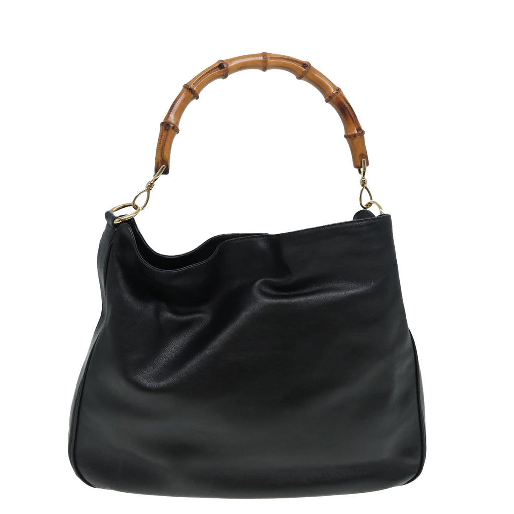 GUCCI Bamboo Shoulder Bag Leather 2way Black 001 0166 1577 84761