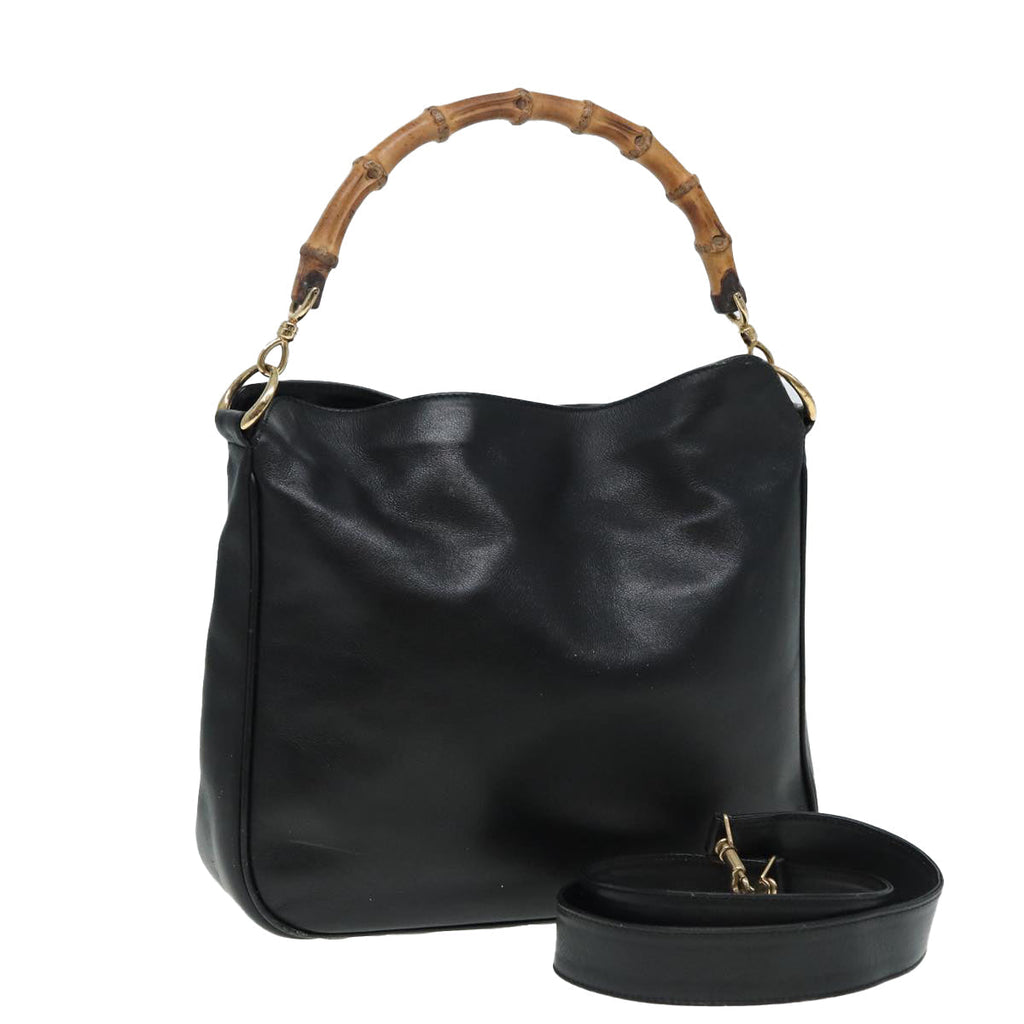 GUCCI Bamboo Shoulder Bag Leather 2way Black 84762