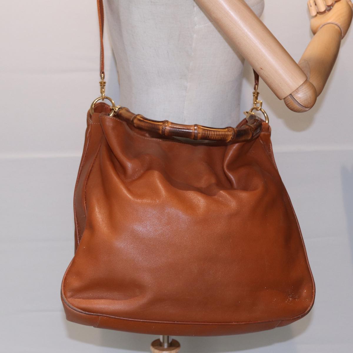 GUCCI Bamboo Shoulder Bag Leather 2way Brown 001 14 1577 84763