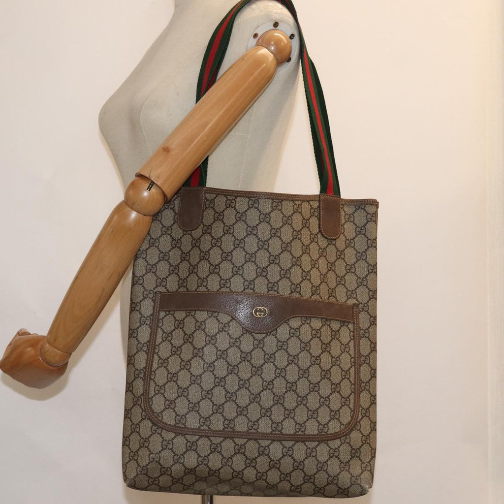GUCCI GG Supreme Web Sherry Line Tote Bag PVC Beige 002 58 6487 4023 84768