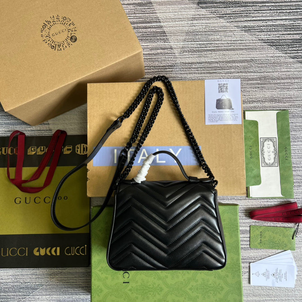 gg Marmont Mini Top Handle Bag Black For Women, Women’s Bags 8.3in/21cm gg ‎
