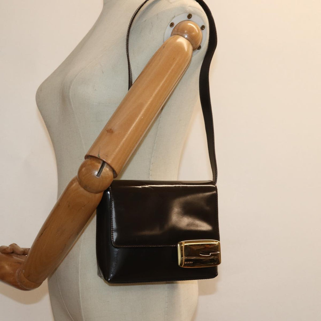 GUCCI Shoulder Bag Patent leather Brown 84811