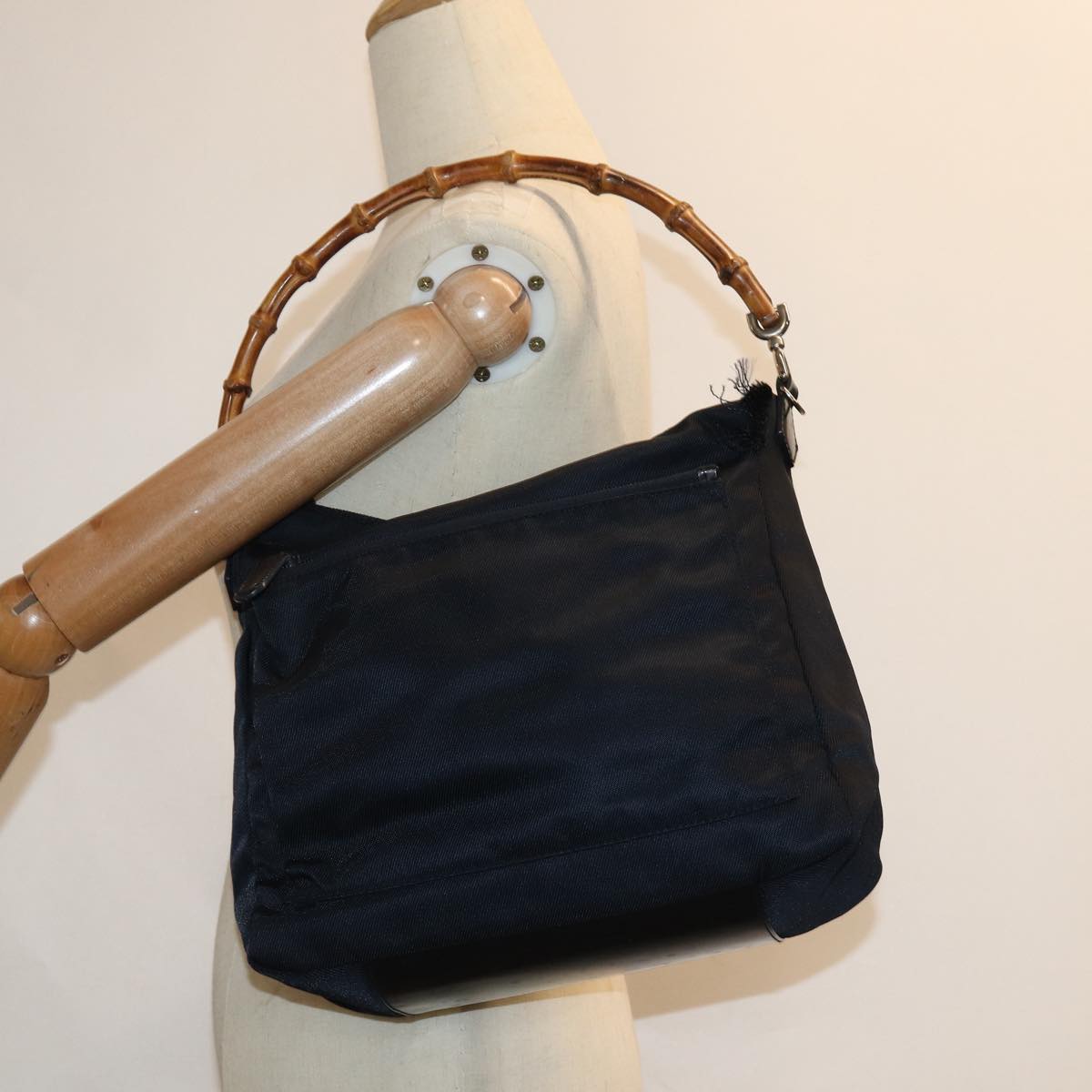 GUCCI Bamboo Hand Bag Nylon Black 000 2404 0509 84812