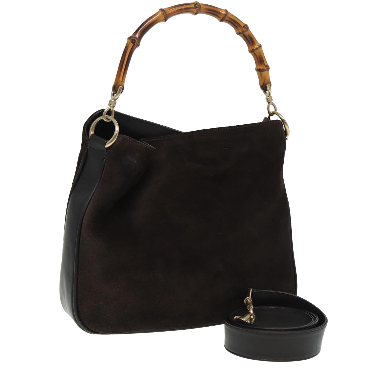 GUCCI Bamboo Shoulder Bag Suede 2way Brown 001 1638 2123 84813