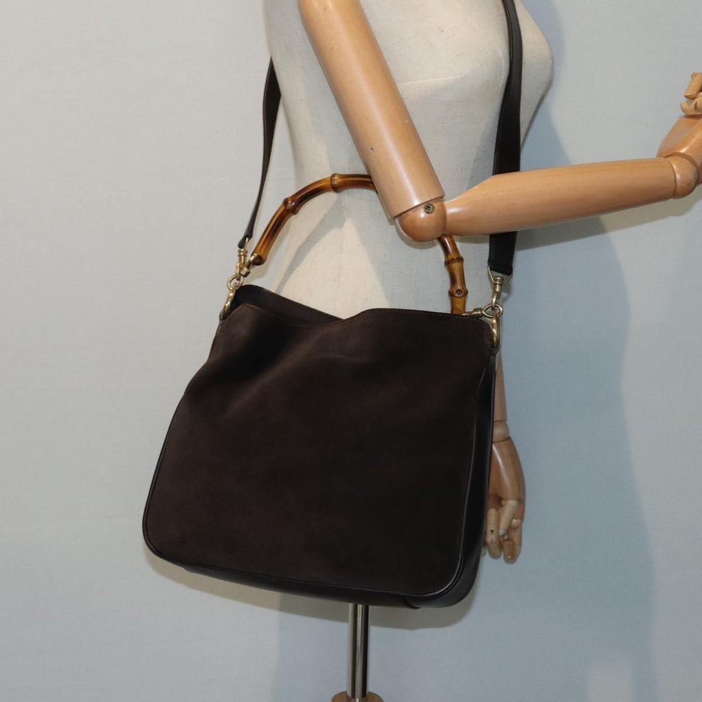 GUCCI Bamboo Shoulder Bag Suede 2way Brown 001 1638 2123 84813