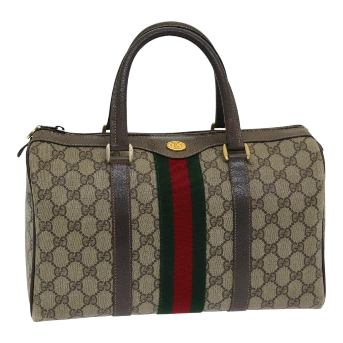 GUCCI GG Supreme Web Sherry Line Boston Bag PVC Beige Red 40 02 007 84924