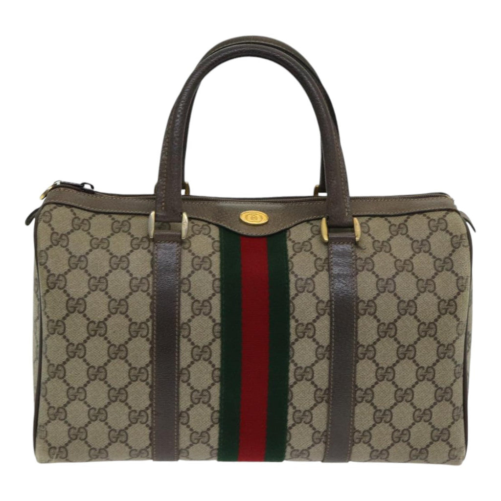 GUCCI GG Supreme Web Sherry Line Boston Bag PVC Beige Red 40 02 007 84924