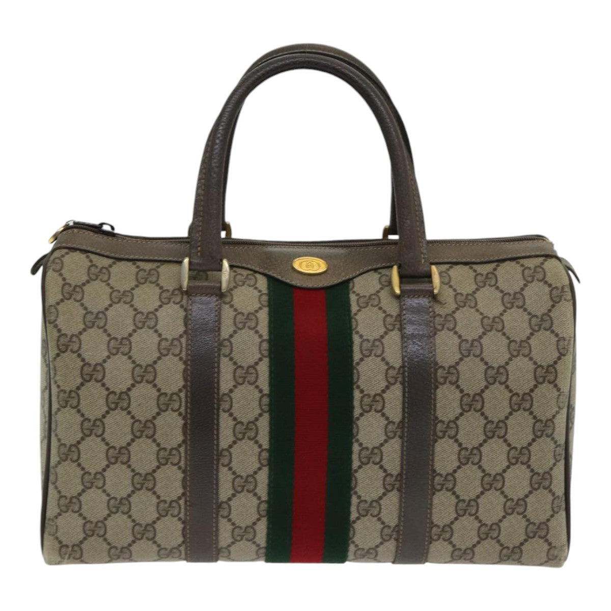 GUCCI GG Supreme Web Sherry Line Boston Bag PVC Beige Red 40 02 007 84924