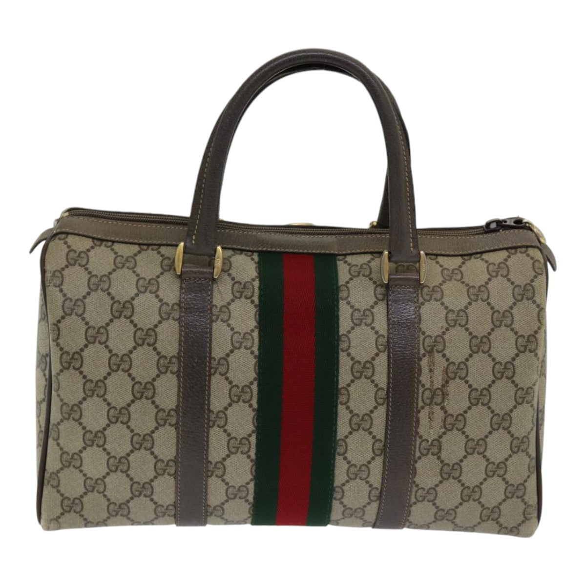 GUCCI GG Supreme Web Sherry Line Boston Bag PVC Beige Red 40 02 007 84924