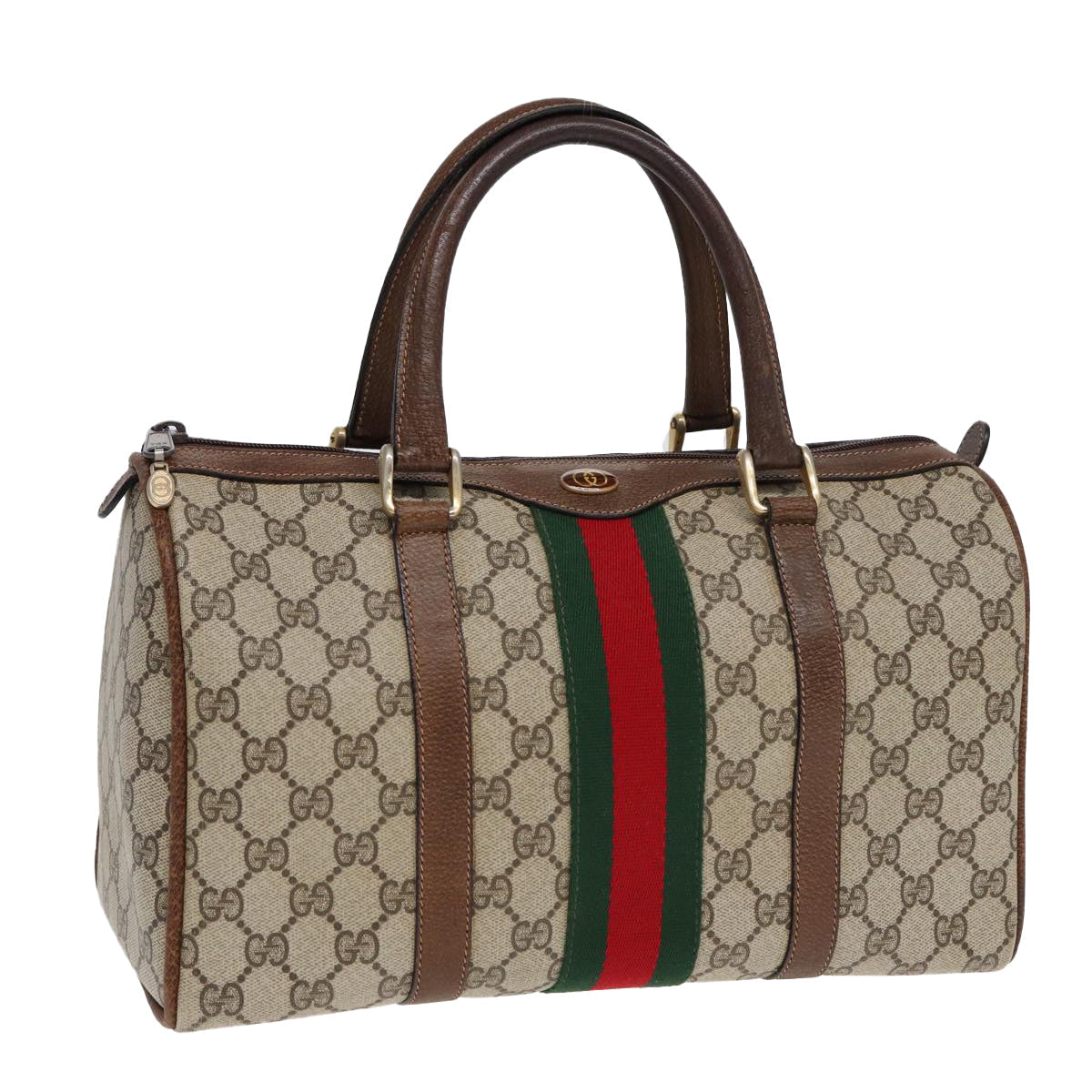 GUCCI GG Supreme Web Sherry Line Boston Bag PVC Beige 012 3842 33 39 84925
