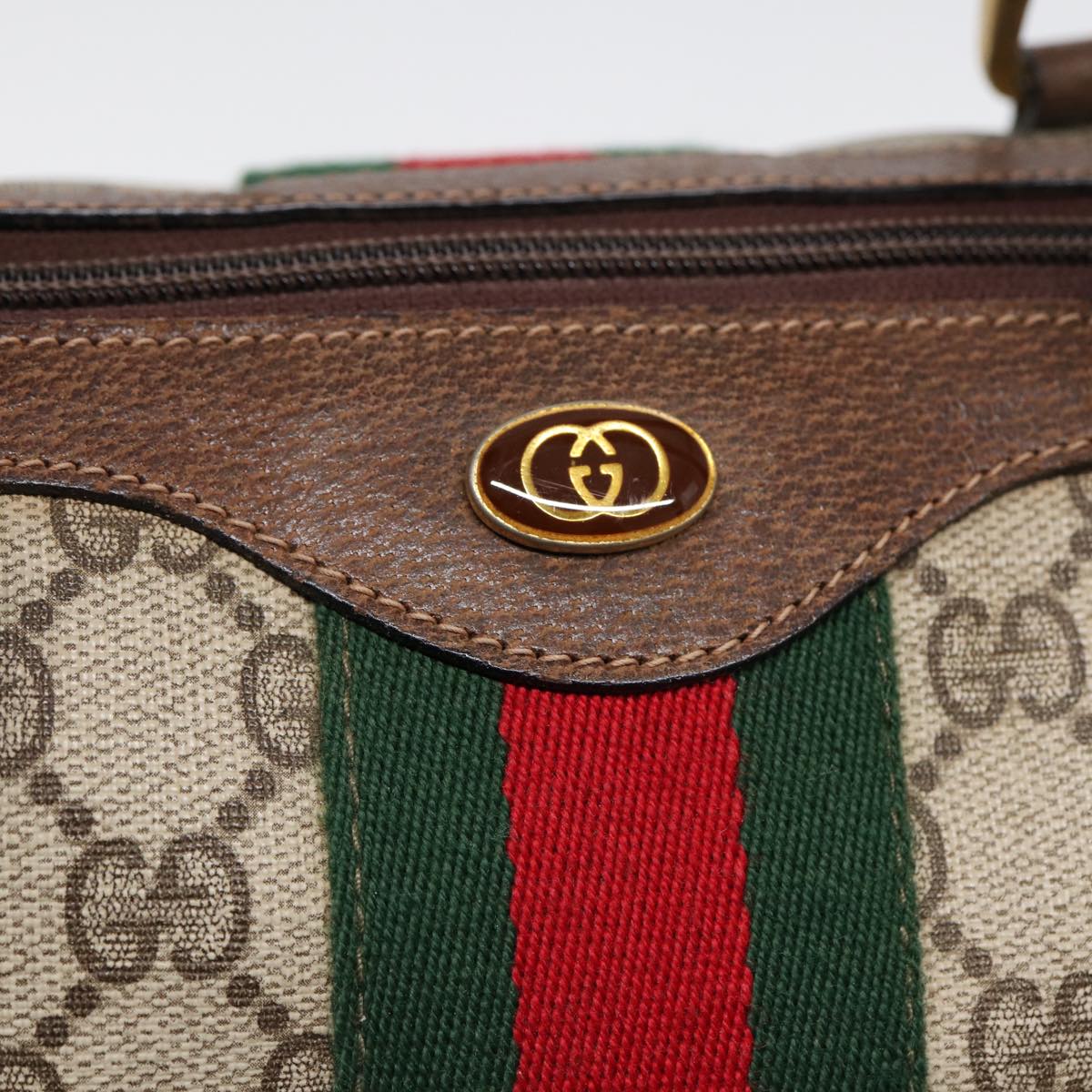GUCCI GG Supreme Web Sherry Line Boston Bag PVC Beige 012 3842 33 39 84925