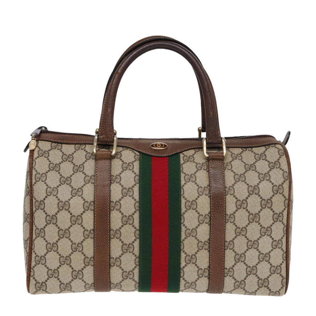 GUCCI GG Supreme Web Sherry Line Boston Bag PVC Beige 012 3842 33 39 84925