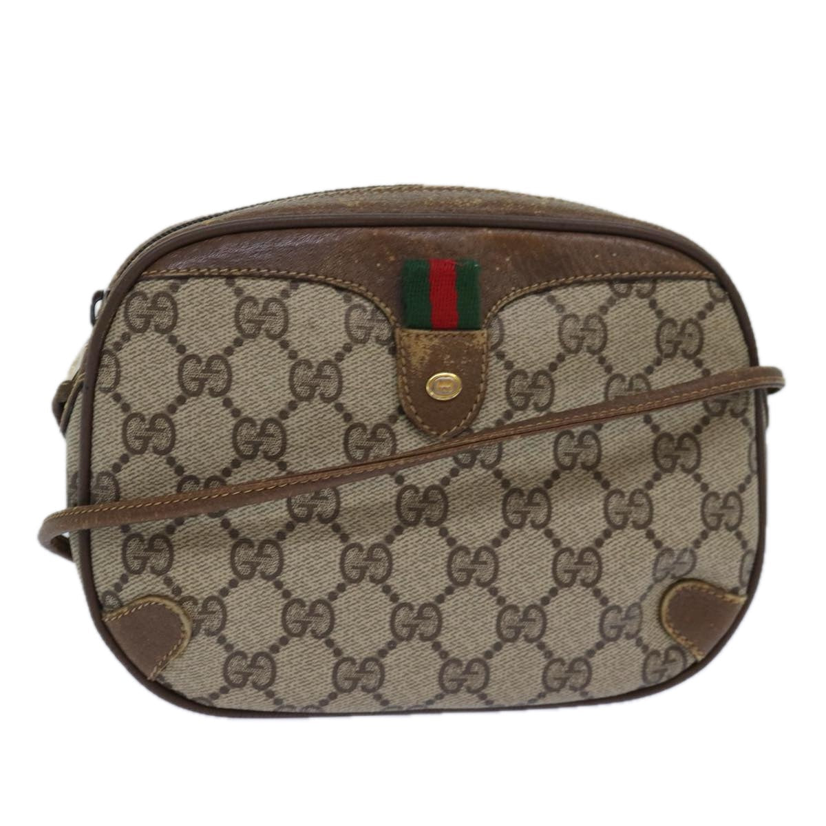 GUCCI GG Supreme Web Sherry Line Shoulder Bag PVC Beige Red 89 02 066 84927
