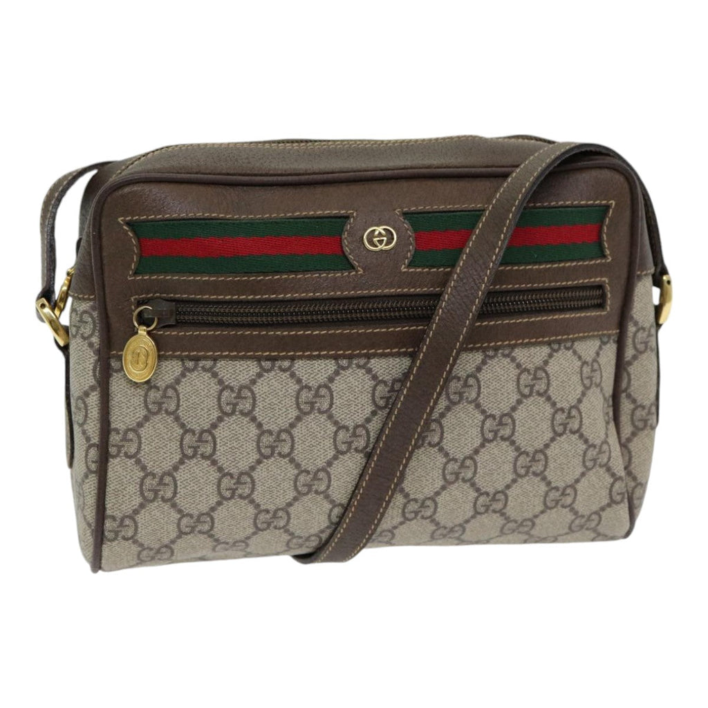 GUCCI GG Supreme Web Sherry Line Shoulder Bag PVC Beige Red Green 84928