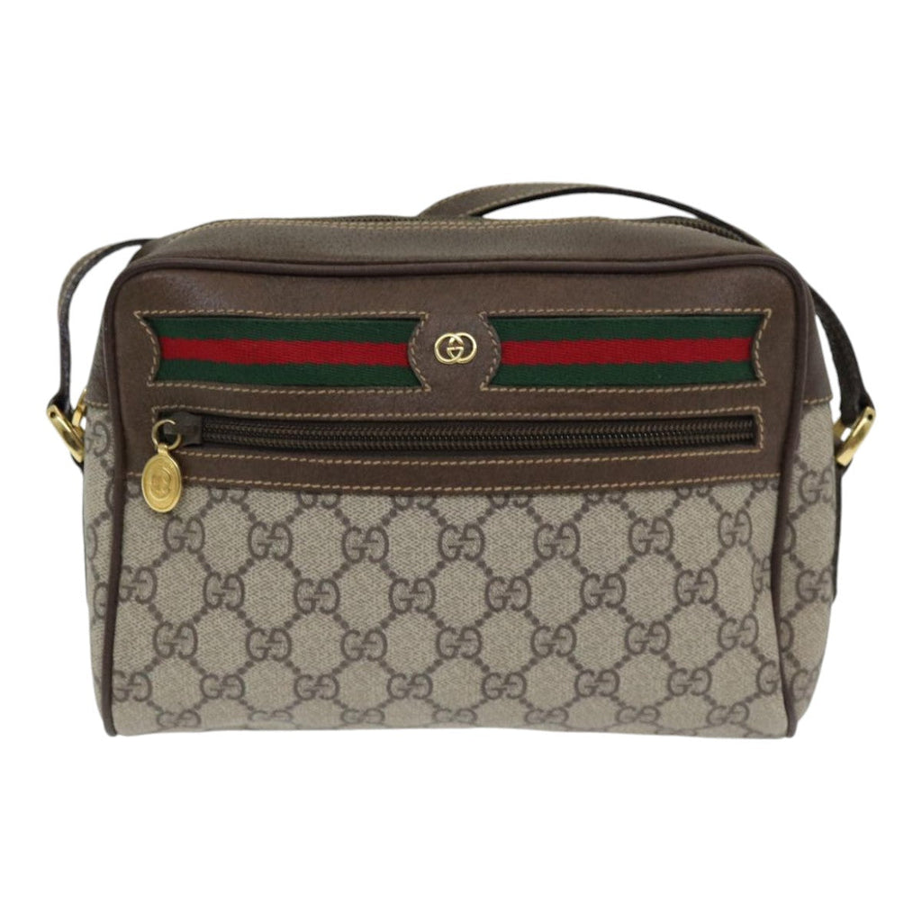 GUCCI GG Supreme Web Sherry Line Shoulder Bag PVC Beige Red Green 84928