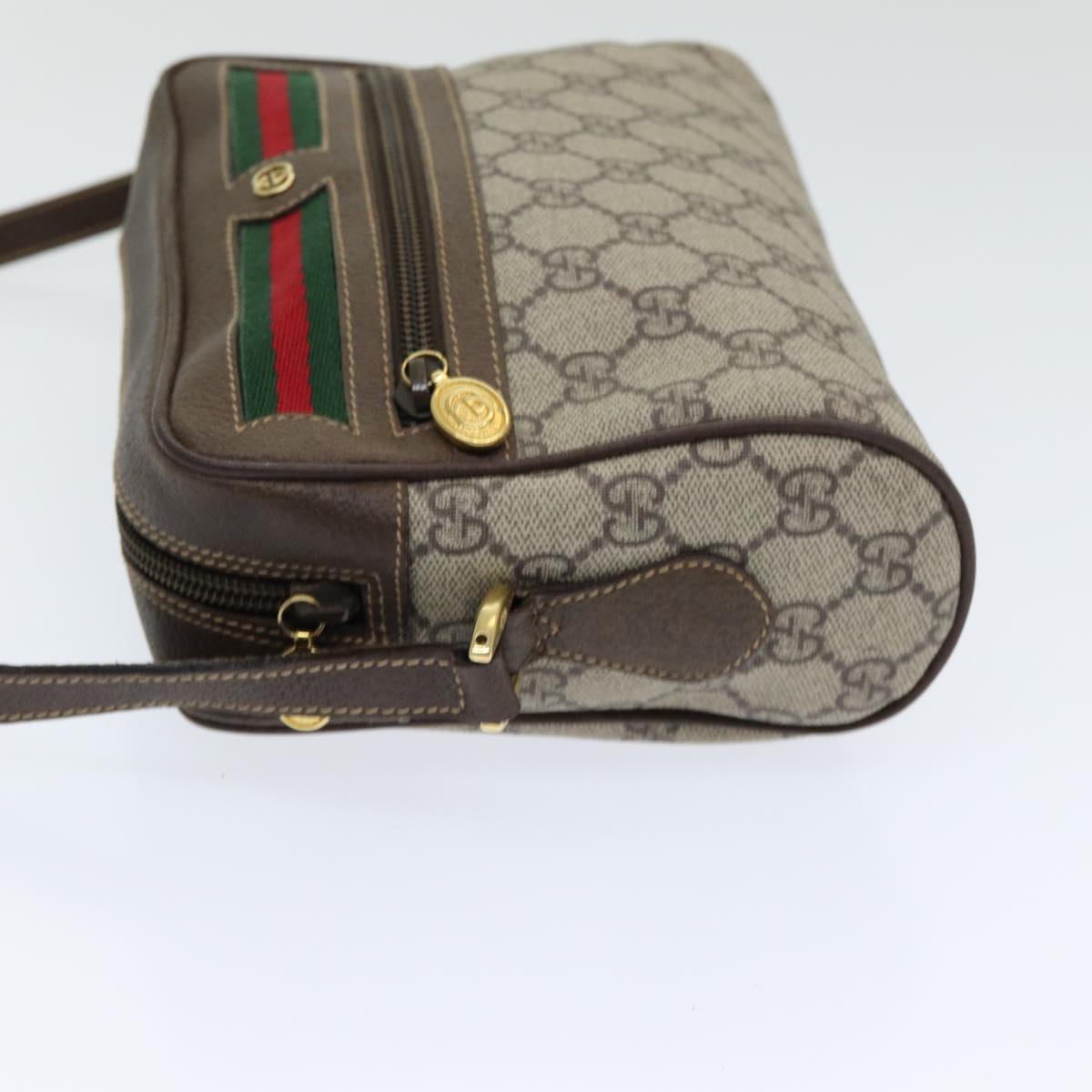 GUCCI GG Supreme Web Sherry Line Shoulder Bag PVC Beige Red Green 84928