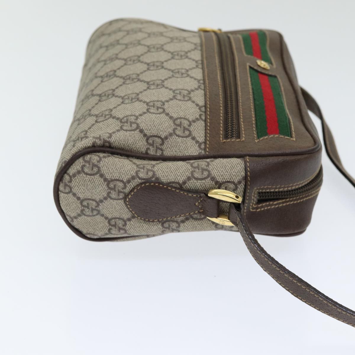 GUCCI GG Supreme Web Sherry Line Shoulder Bag PVC Beige Red Green 84928