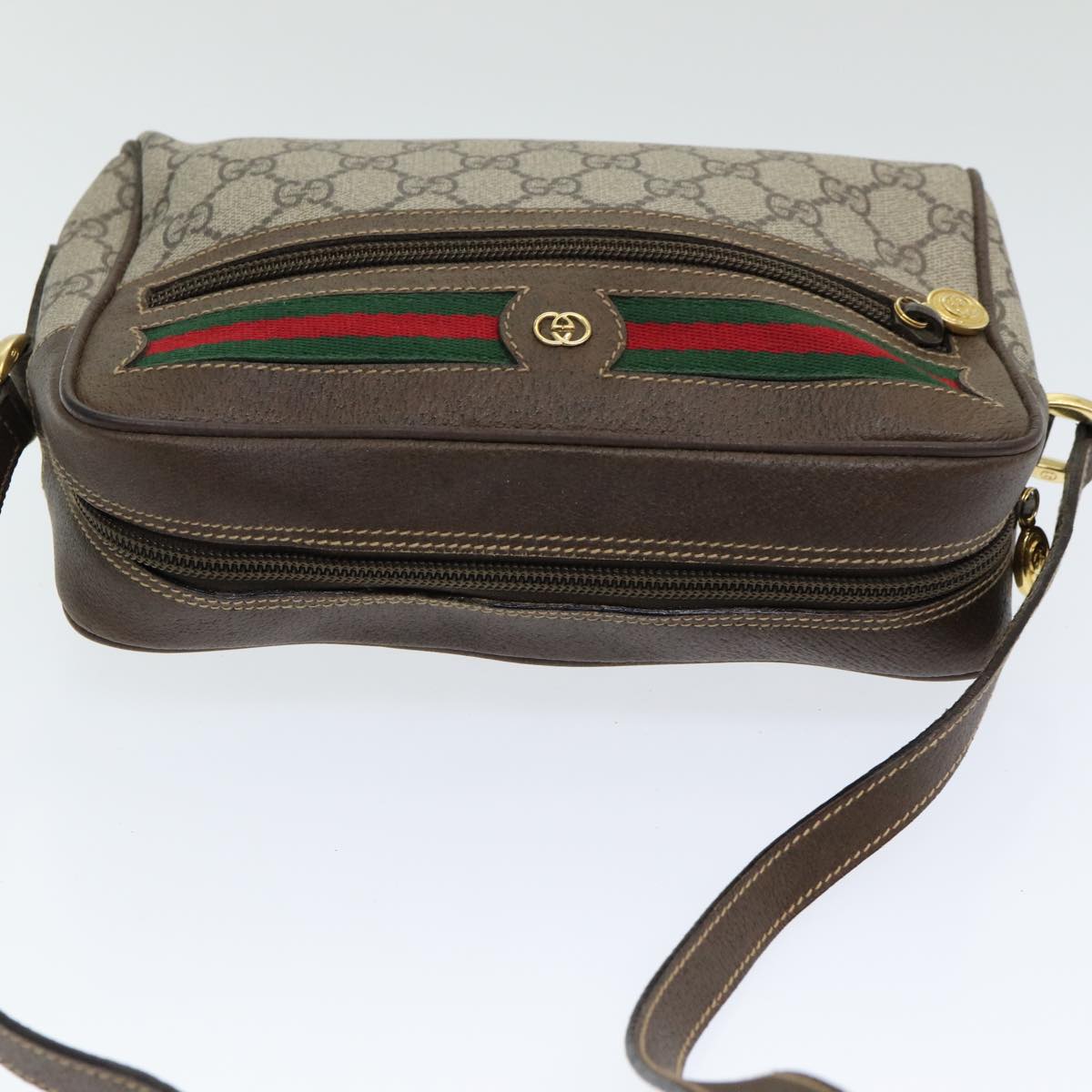 GUCCI GG Supreme Web Sherry Line Shoulder Bag PVC Beige Red Green 84928