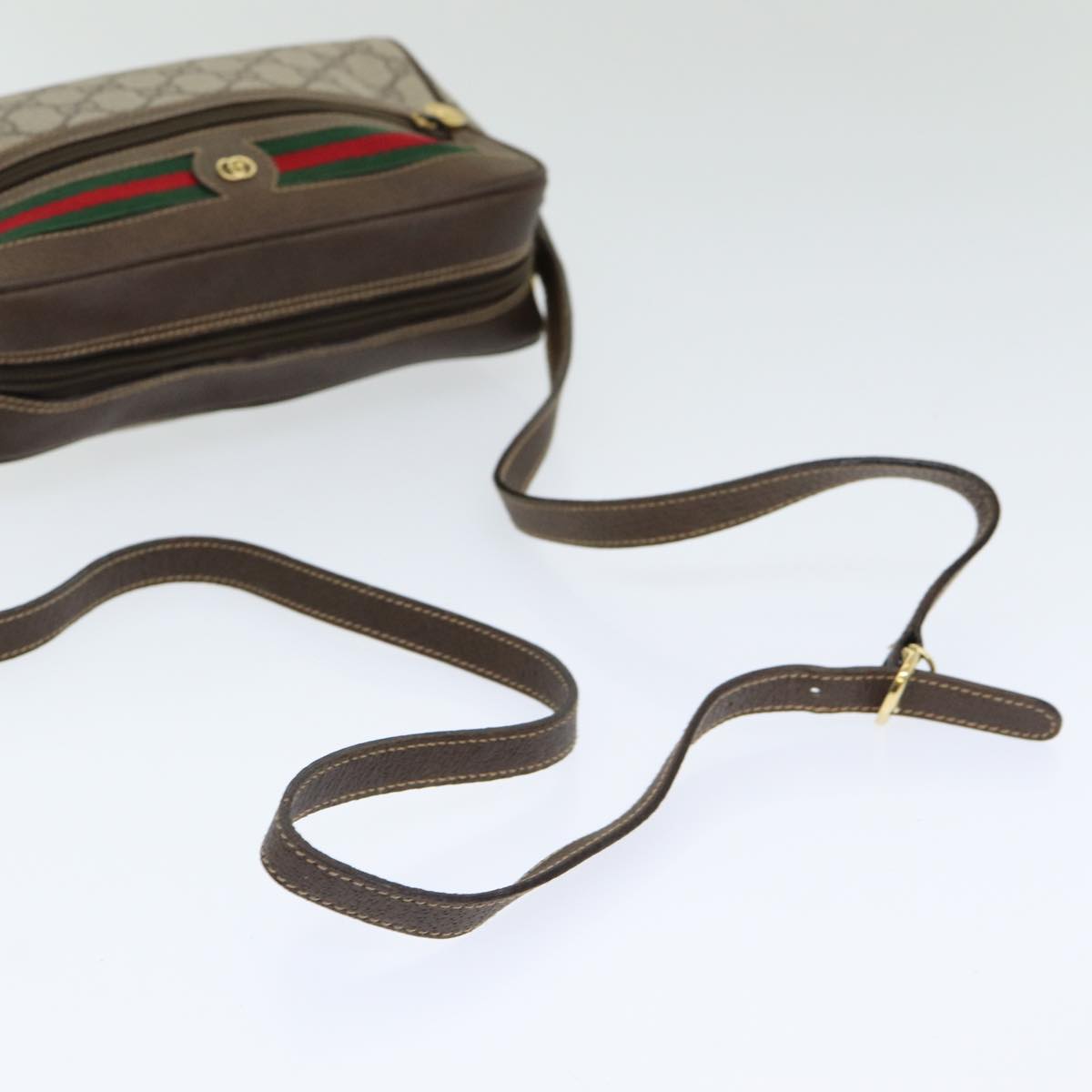 GUCCI GG Supreme Web Sherry Line Shoulder Bag PVC Beige Red Green 84928
