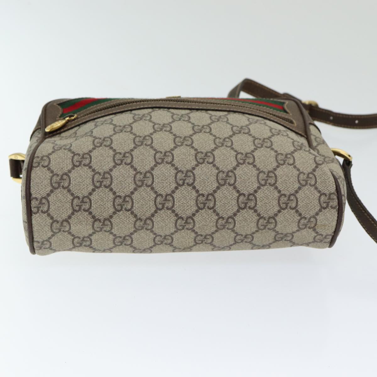 GUCCI GG Supreme Web Sherry Line Shoulder Bag PVC Beige Red Green 84928