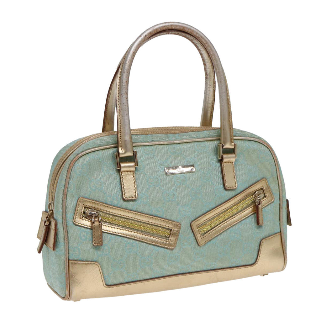 GUCCI GG Canvas Hand Bag Blue Gold 000 0852 84930