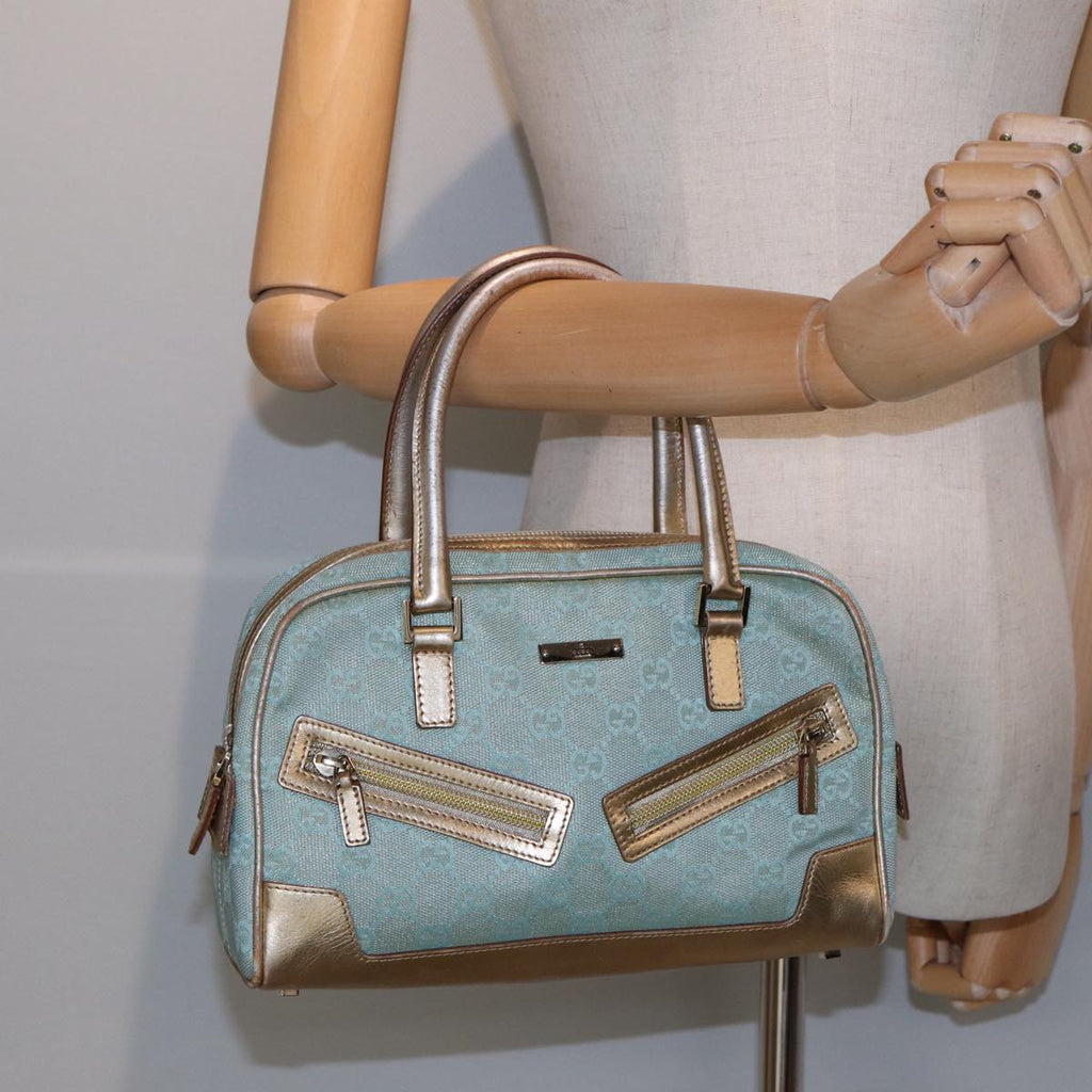 GUCCI GG Canvas Hand Bag Blue Gold 000 0852 84930