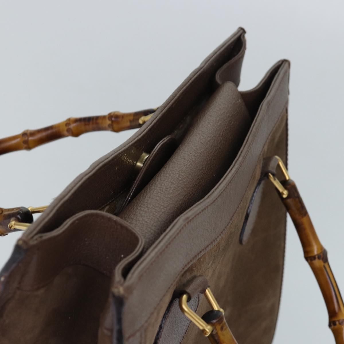 GUCCI Bamboo Hand Bag Suede Brown Gold 002 2853 0260 0 84940