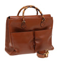 GUCCI Hand Bag Leather 2way Brown Gold 002 123 0332 84941