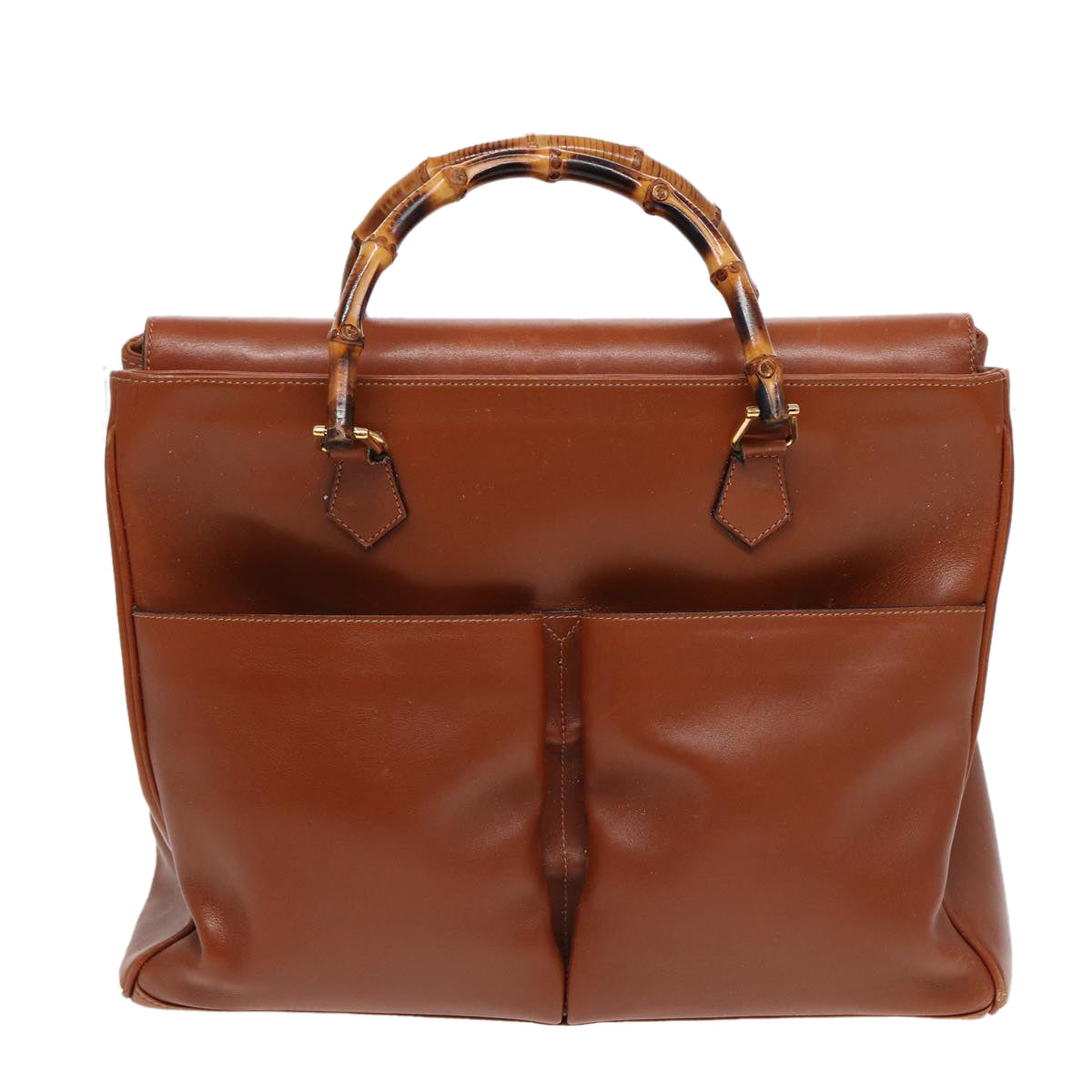 GUCCI Hand Bag Leather 2way Brown Gold 002 123 0332 84941