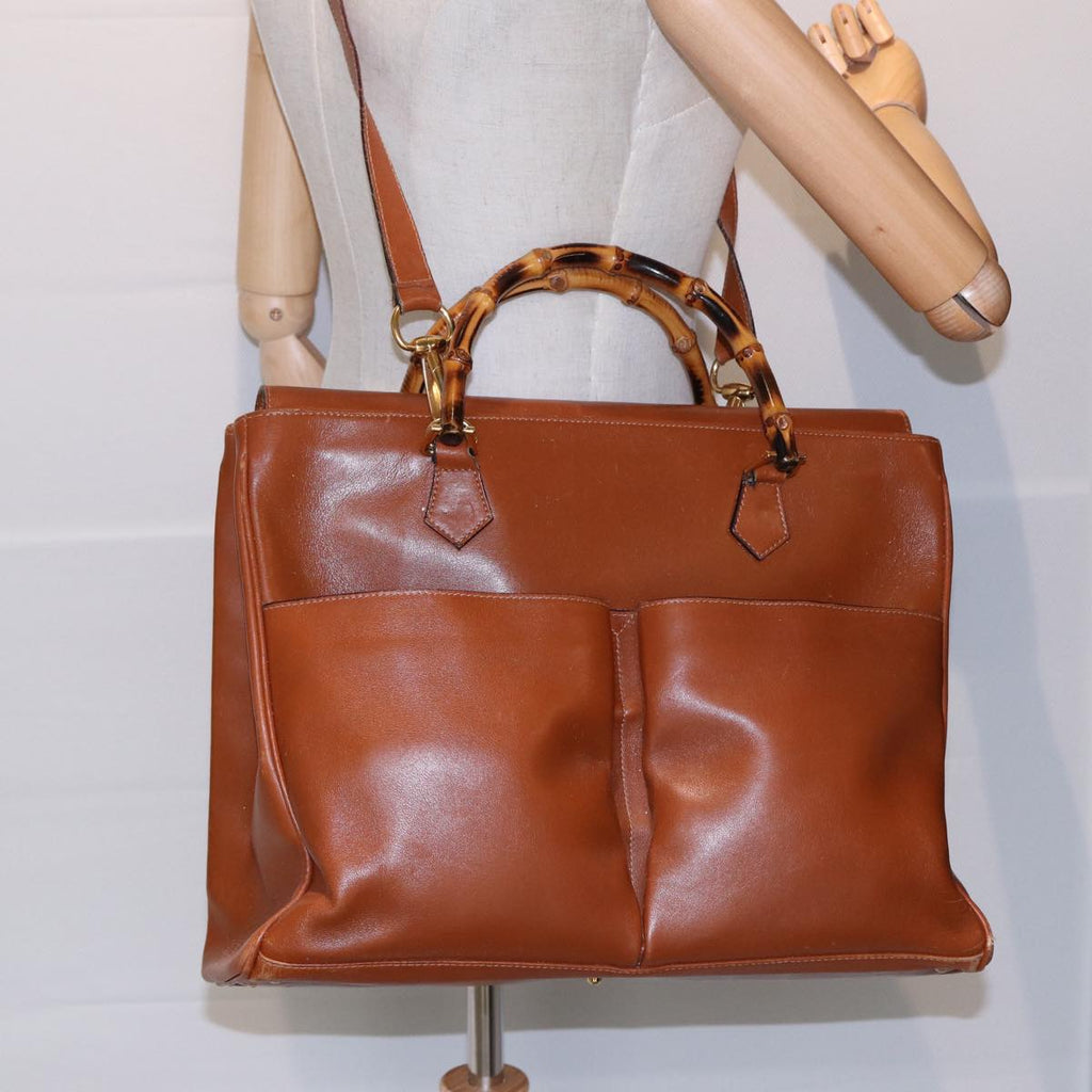 GUCCI Hand Bag Leather 2way Brown Gold 002 123 0332 84941