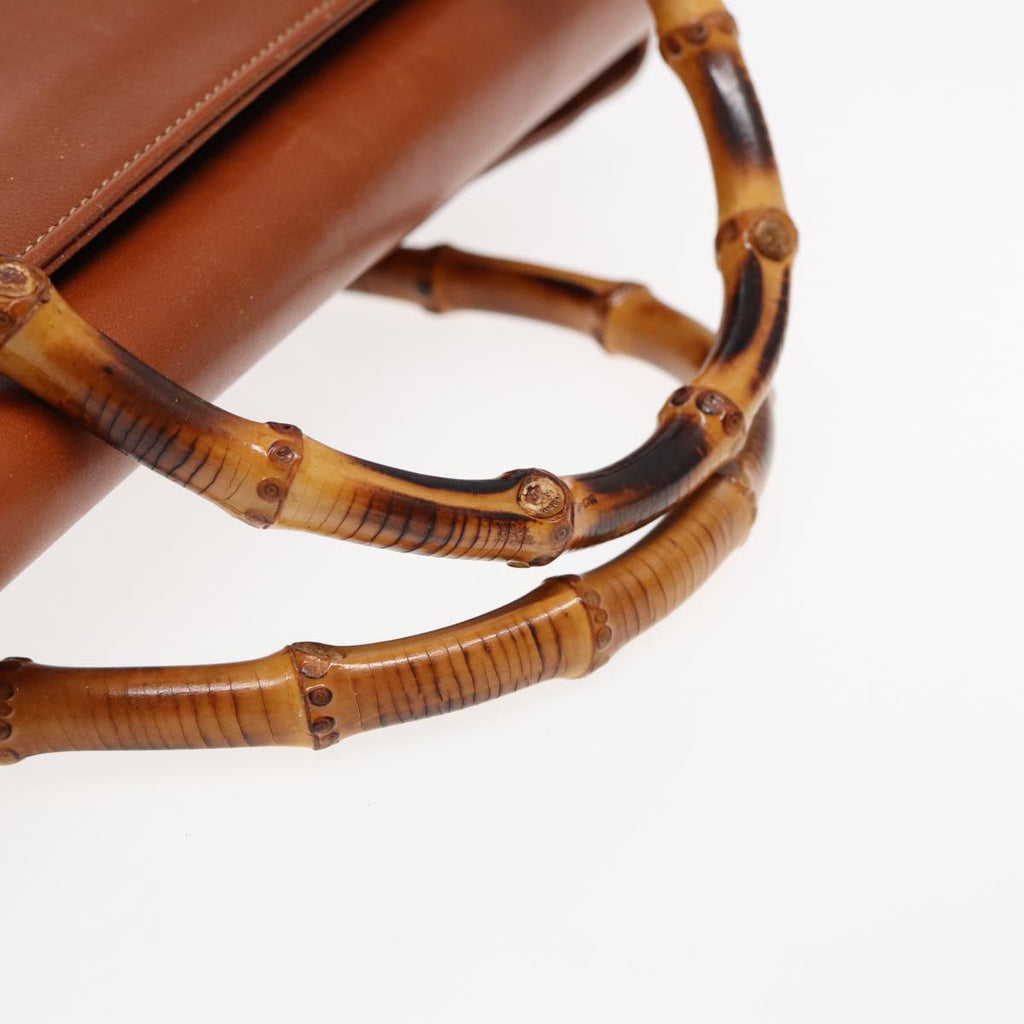 GUCCI Hand Bag Leather 2way Brown Gold 002 123 0332 84941