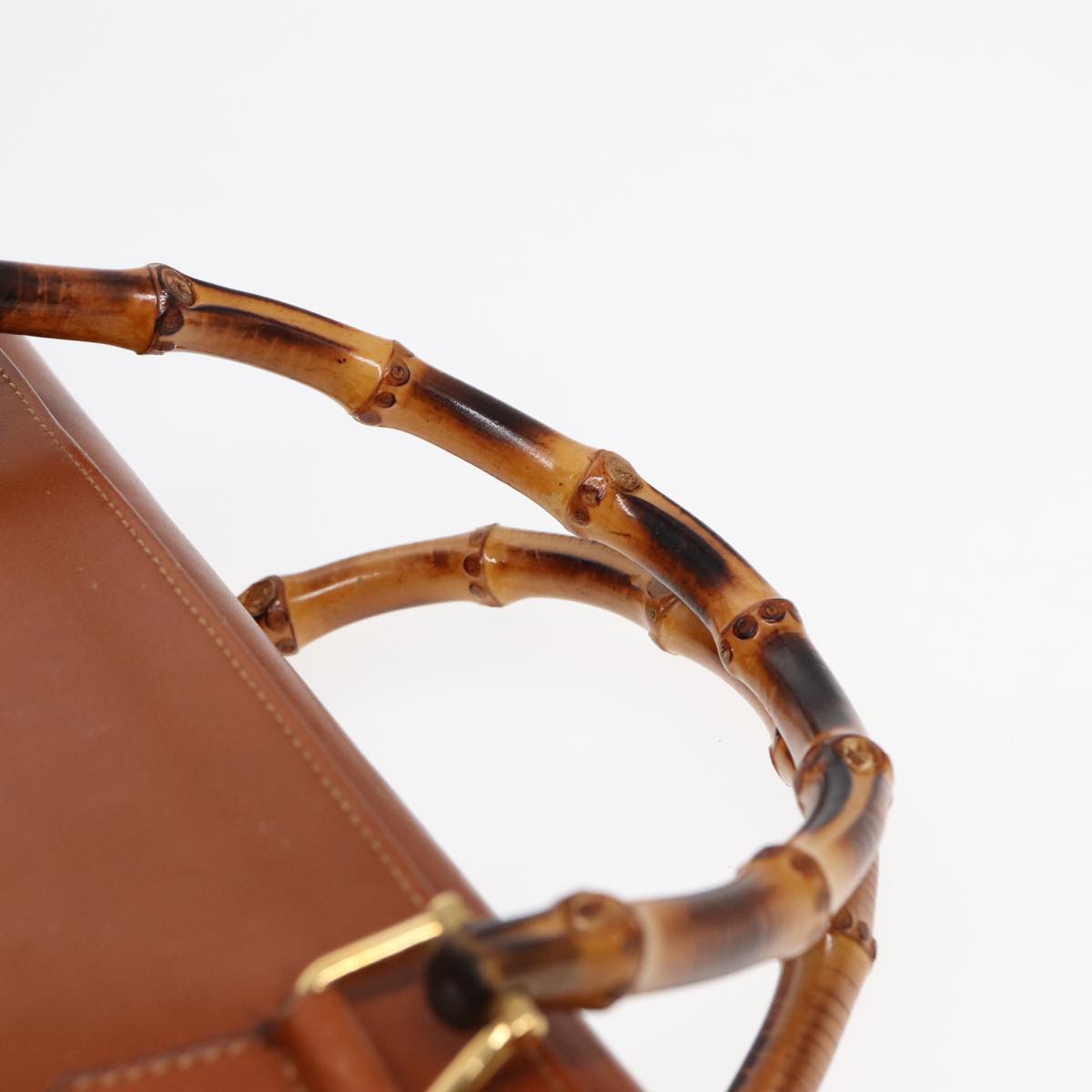 GUCCI Hand Bag Leather 2way Brown Gold 002 123 0332 84941
