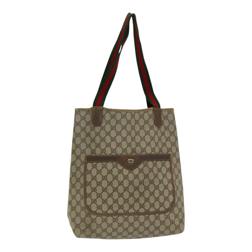 GUCCI GG Supreme Web Sherry Line Tote Bag PVC Leather Beige 39 02 003 84942