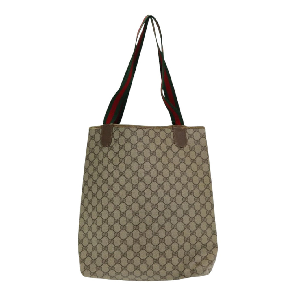 GUCCI GG Supreme Web Sherry Line Tote Bag PVC Leather Beige 39 02 003 84942