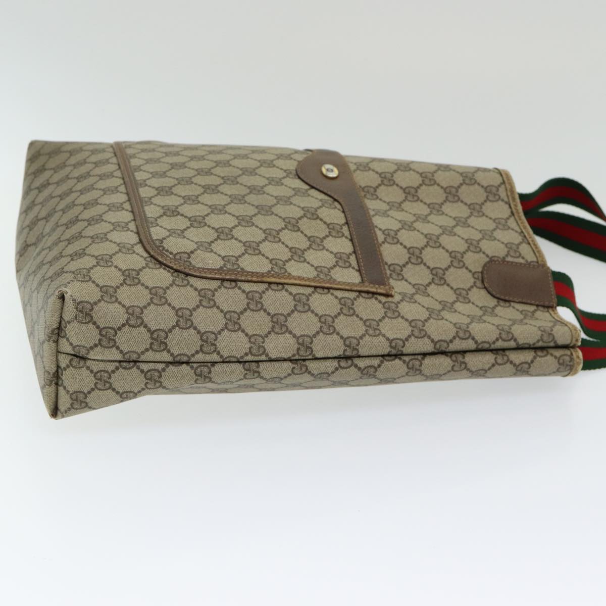 GUCCI GG Supreme Web Sherry Line Tote Bag PVC Leather Beige 39 02 003 84942