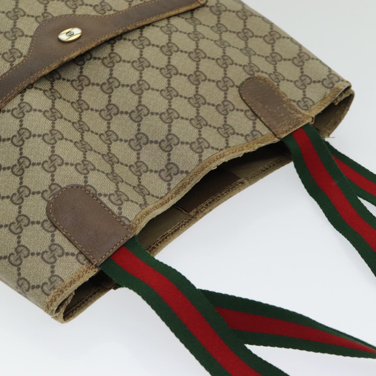 GUCCI GG Supreme Web Sherry Line Tote Bag PVC Leather Beige 39 02 003 84942