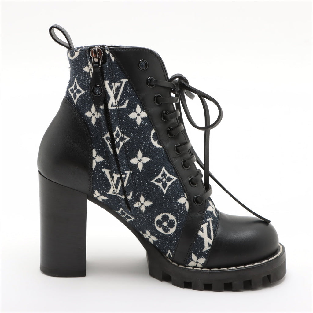 Louis Vuitton 21  Canvas x Leather Short Boots 36  Black x Navy MA1201 Monogram Lining Tree