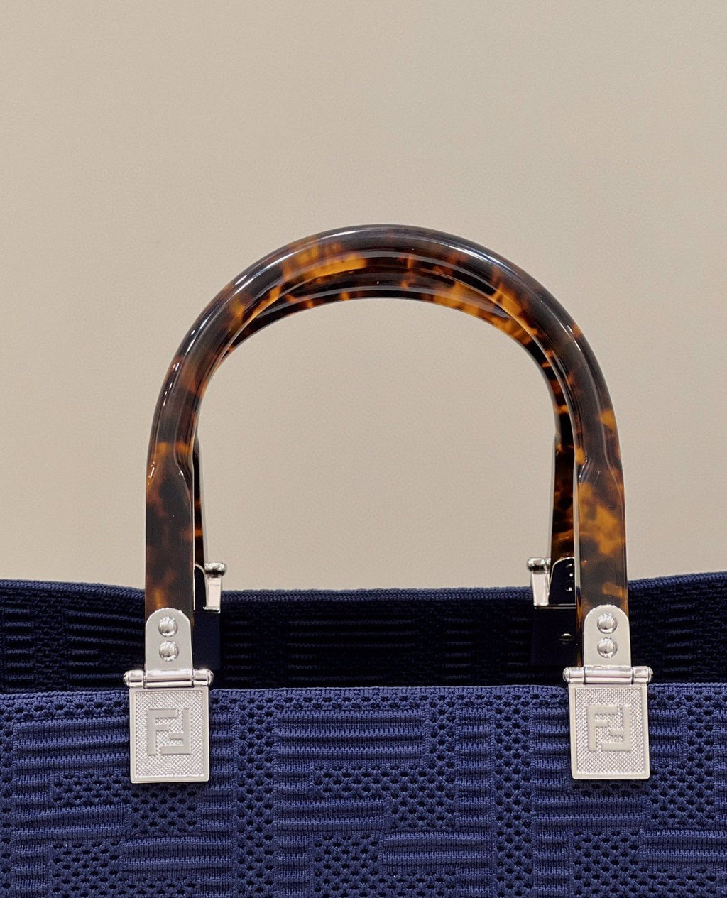 FI Sunshine MeGLAMIum Navy Blue FF fabric shopper Bag For Woman 31cm/12in