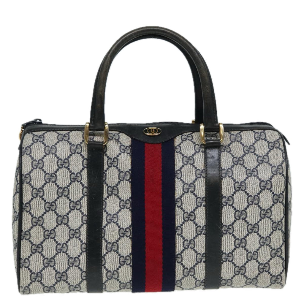 GUCCI GG Supreme Sherry Line Boston Bag PVC Navy Red 012 3842 33 39 85053