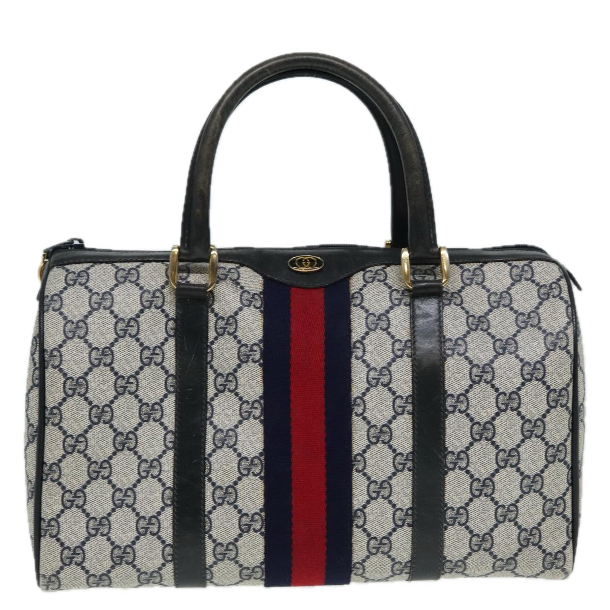 GUCCI GG Supreme Sherry Line Boston Bag PVC Navy Red 012 3842 33 39 85053