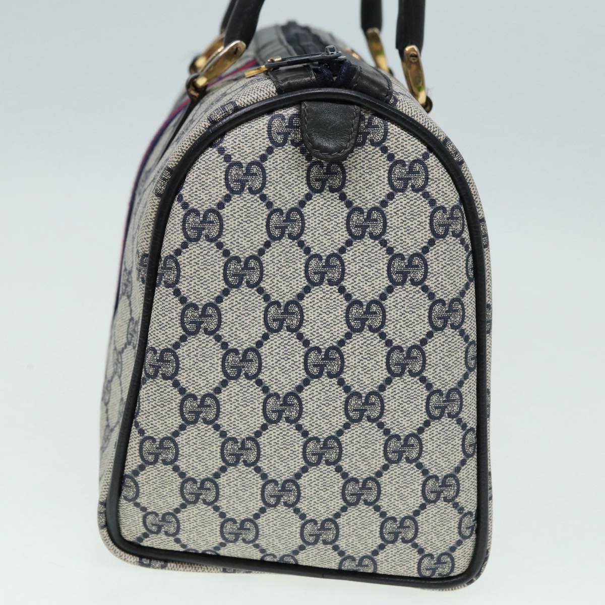 GUCCI GG Supreme Sherry Line Boston Bag PVC Navy Red 012 3842 33 39 85053